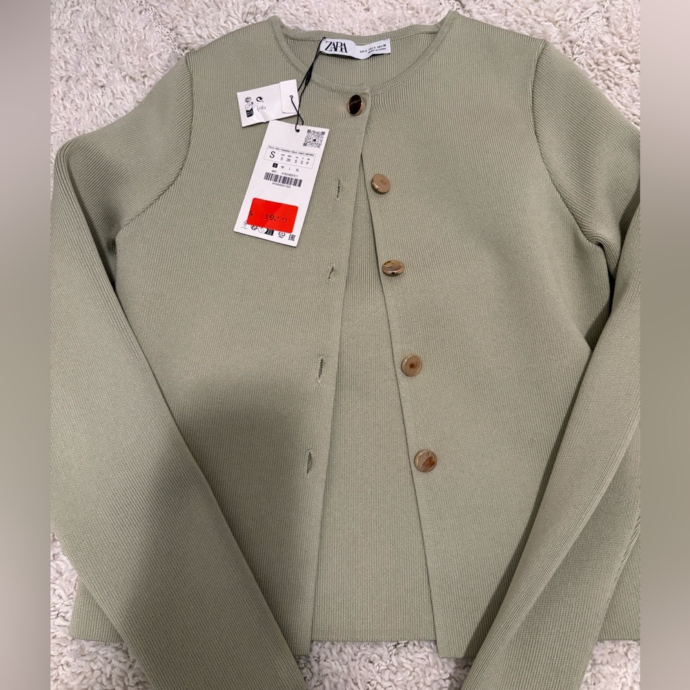 Zara mint green tailored knit cardigan